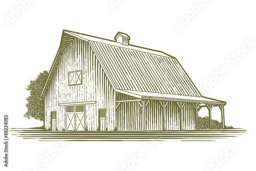 Fotografie, Obraz Woodcut Barn Icon