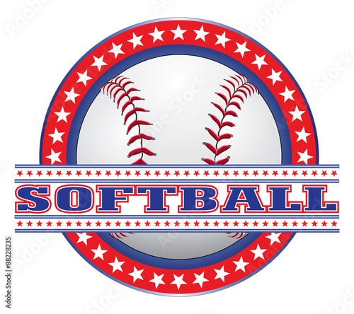 Softball Design - Red White and Blue is an illustration of a softball design done in red white and blue. 