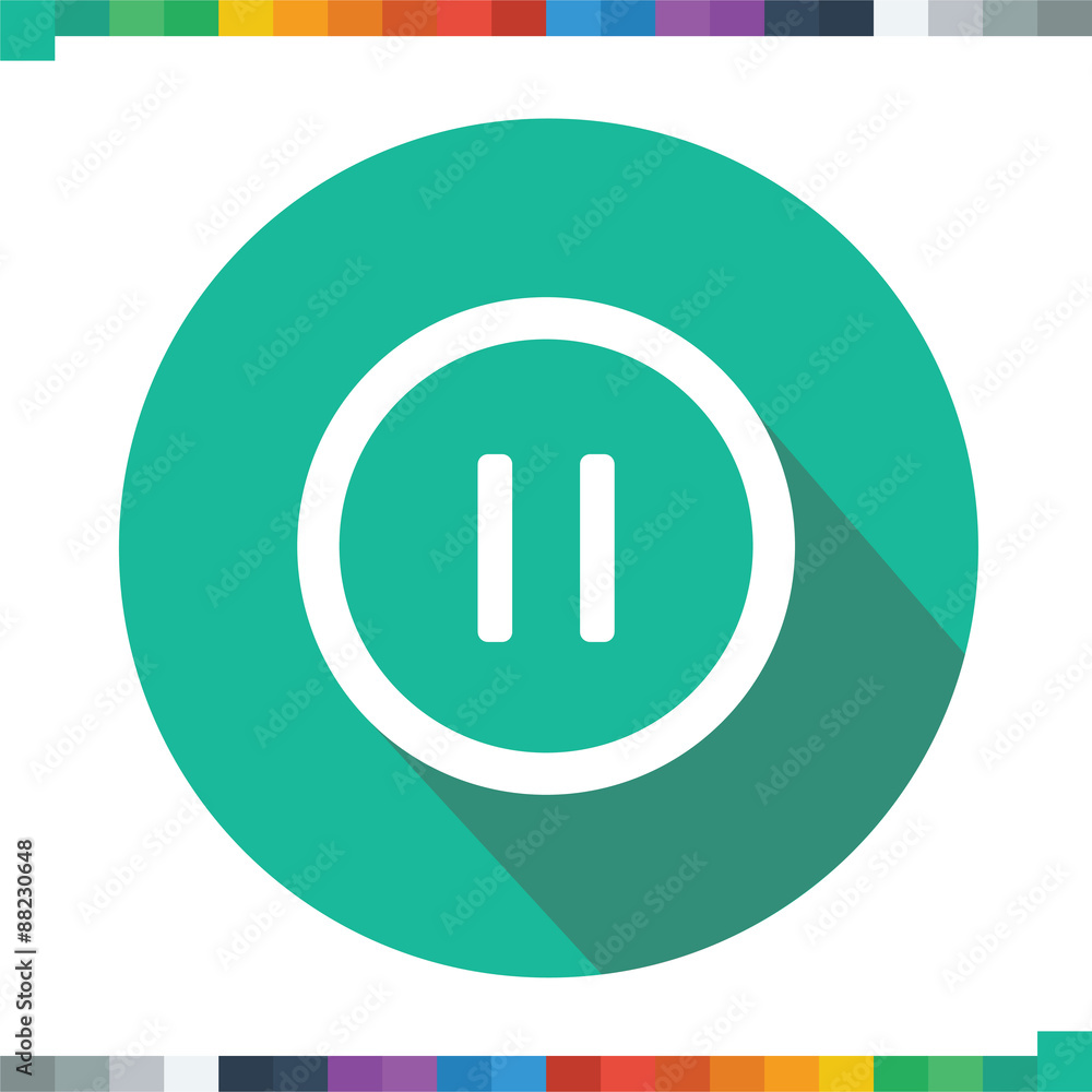 Flat pause icon in a cercle with a long shadow. Flat pause icon in a cercle with a long shadow.