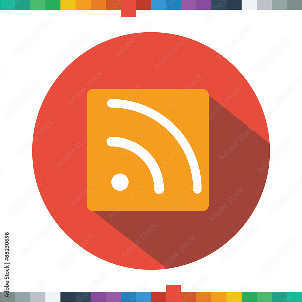 Flat RSS icon. RSS feed symbol in a cercle with a long shadow. Flat RSS icon. RSS feed symbol in a cercle with a long shadow.