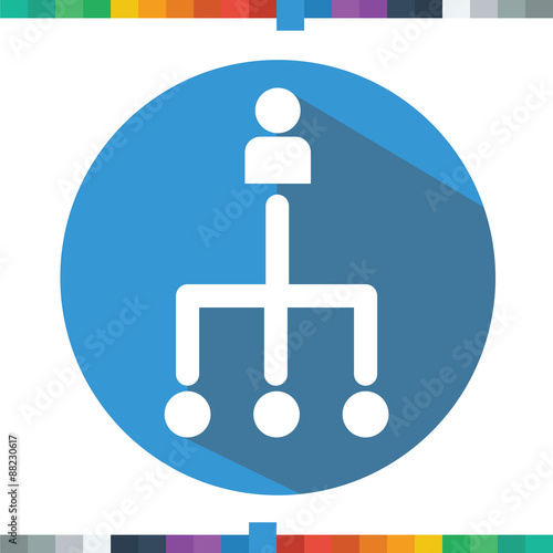 Flat outsourcing icon in a circle with a long shadow.