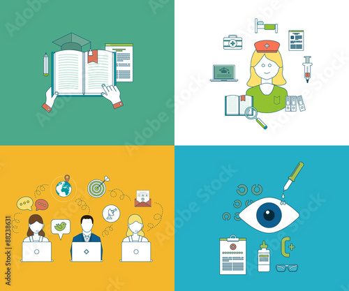 Flat design modern vector illustration icons set of online