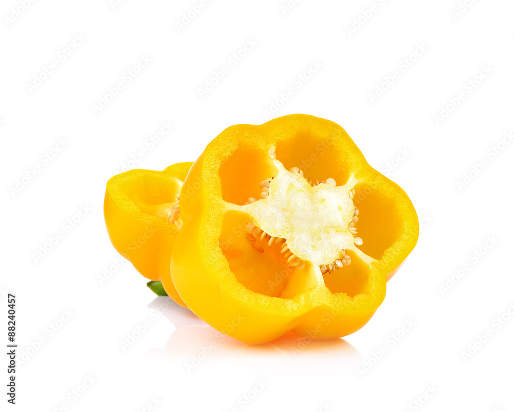 Yellow Bell pepper sliced  on white background