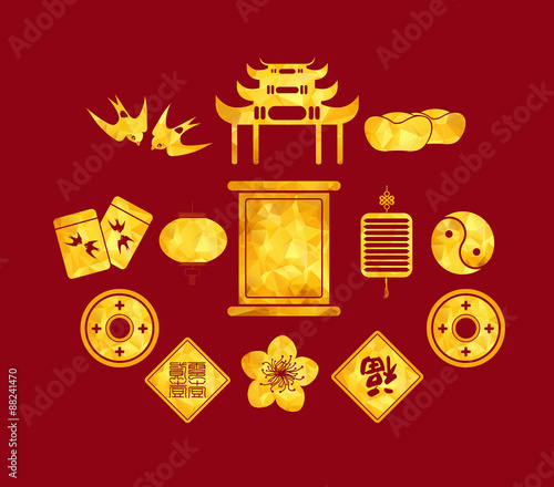 Chinese New Year golden geometrical Icons