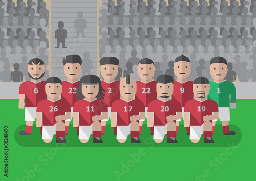 Soccer team before match flat graphic knee on