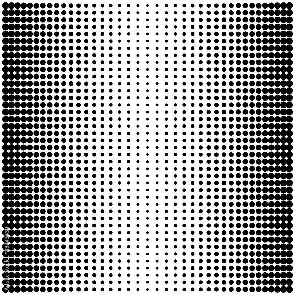 Vector halftone dots. Black dots on white background.