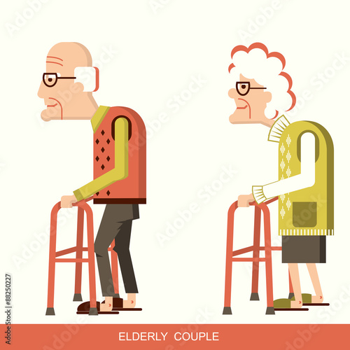 Elderly people with walking sticks