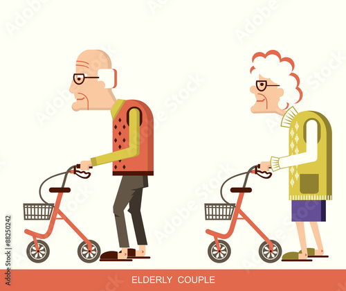 Elderly people with walkers