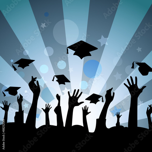 Hand silhouettes throwing graduation caps in the air