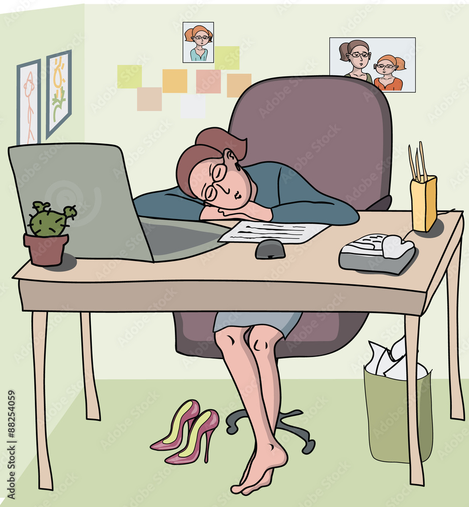 Fototapeta premium woman sleeping at office cabin