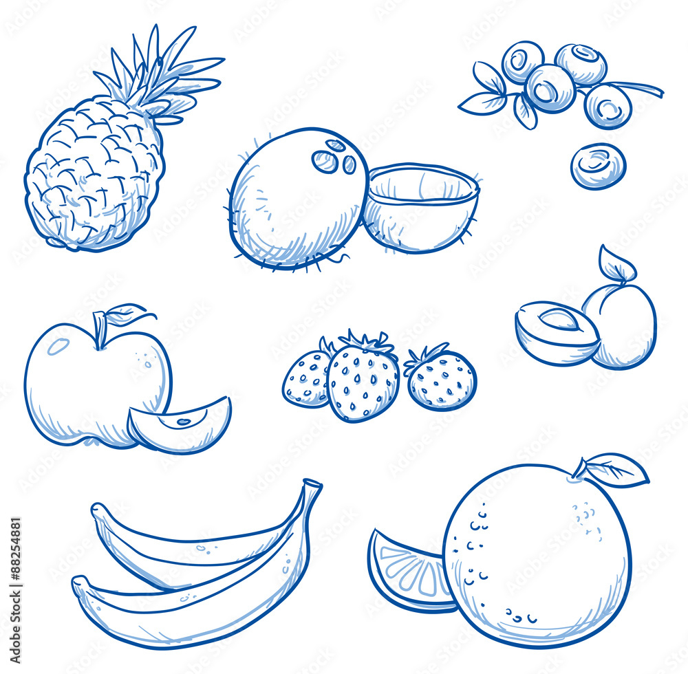 Fruit set Handdrawn different cartoon fruits Doodle drawing Stock  Vector Vector And Low Budget Royalty Free Image Pic ESY030892265   agefotostock