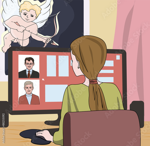 girl browses at online dating site