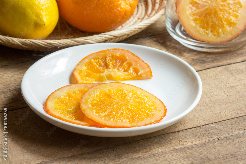 Orange sliced with syrup. Orange sliced with syrup.
