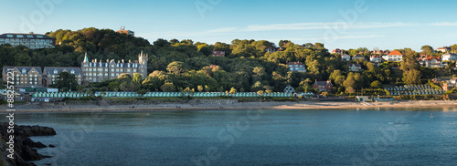 Panoramic of Langland bay, a European Blue Flag awarded beach on the Gower peninsular, Swansea, south Wales.
