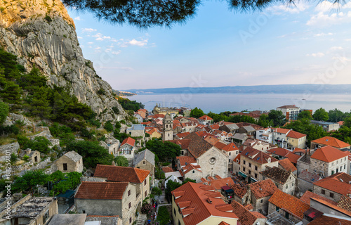 Evening view of the city Omis.