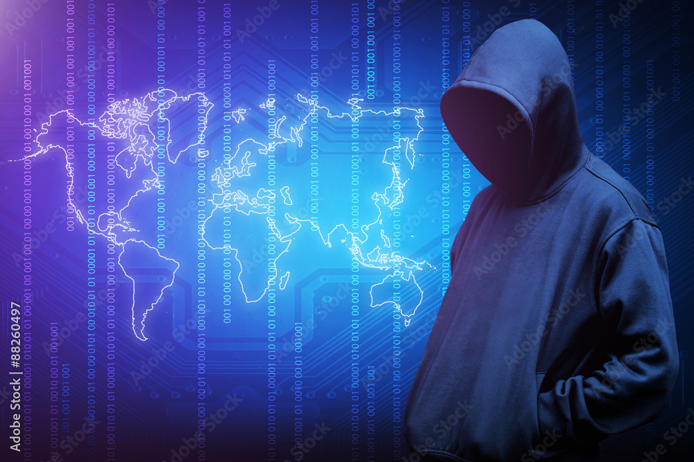 Computer hacker silhouette of hooded man Computer hacker silhouette of hooded man