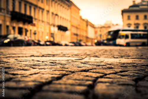 City central square paved with stone on parking the cars. View f photo