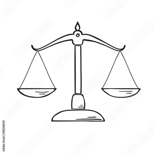 Justice scale doodle style vector.