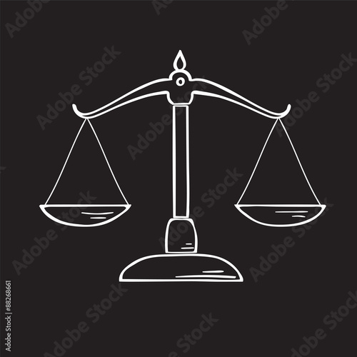 Justice scale doodle style vector.