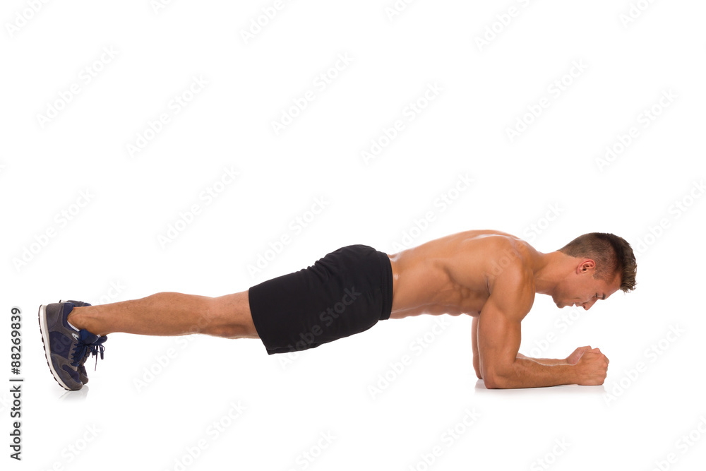 Elbow Plank. Isometric Stomach Exercise - obrazy, fototapety, plakaty 