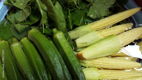 Ivy gourd, young corn and roselle photo