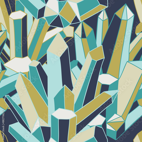 Hand-drawn vector seamless pattern with crystals and gems.