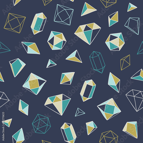 Hand-drawn vector seamless pattern with crystals and gems.