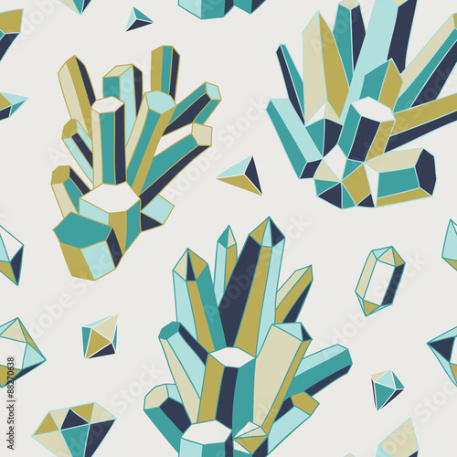 Hand-drawn vector seamless pattern with crystals and gems.