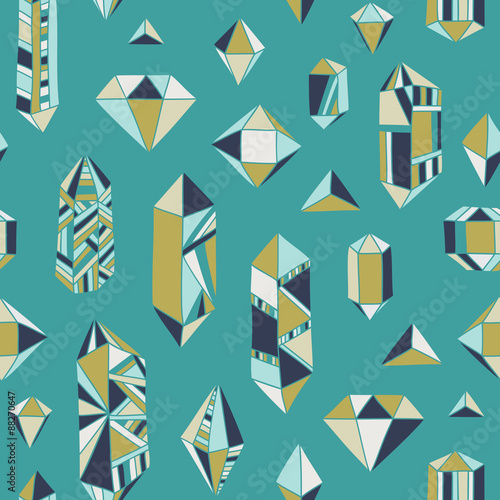 Hand-drawn vector seamless pattern with crystals and gems.