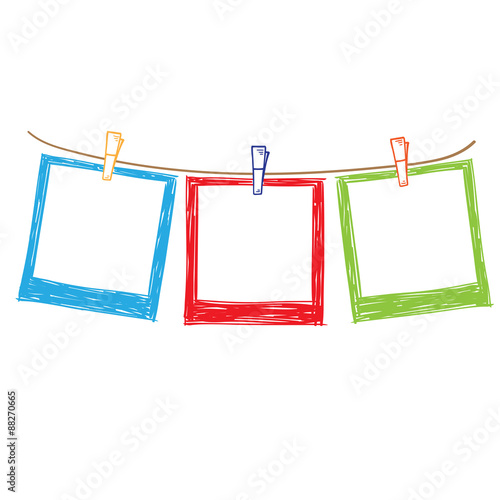 Photo frame on rope doodle sketch, vector