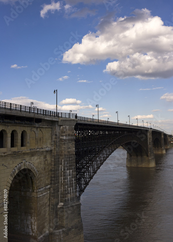vertical shot of Eads bridge across the Mississippi in St. Louis, MO
