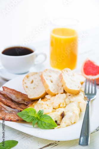 Scrambled eggs with bacon  breakfast