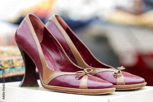 women's shoes in a vintage flea market