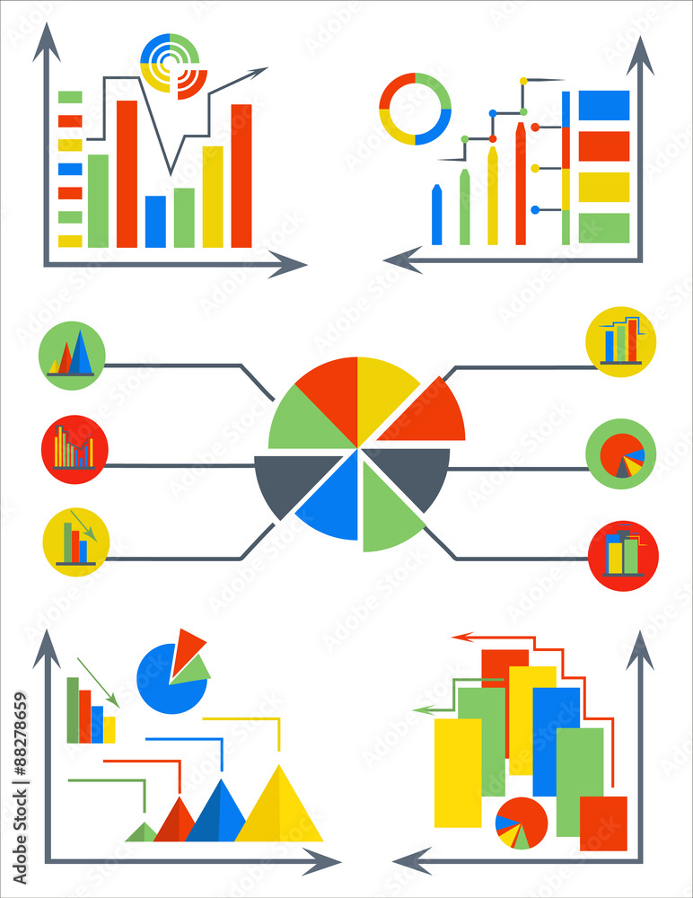 Obraz premium Infographics set elements charts, circle, pyramid