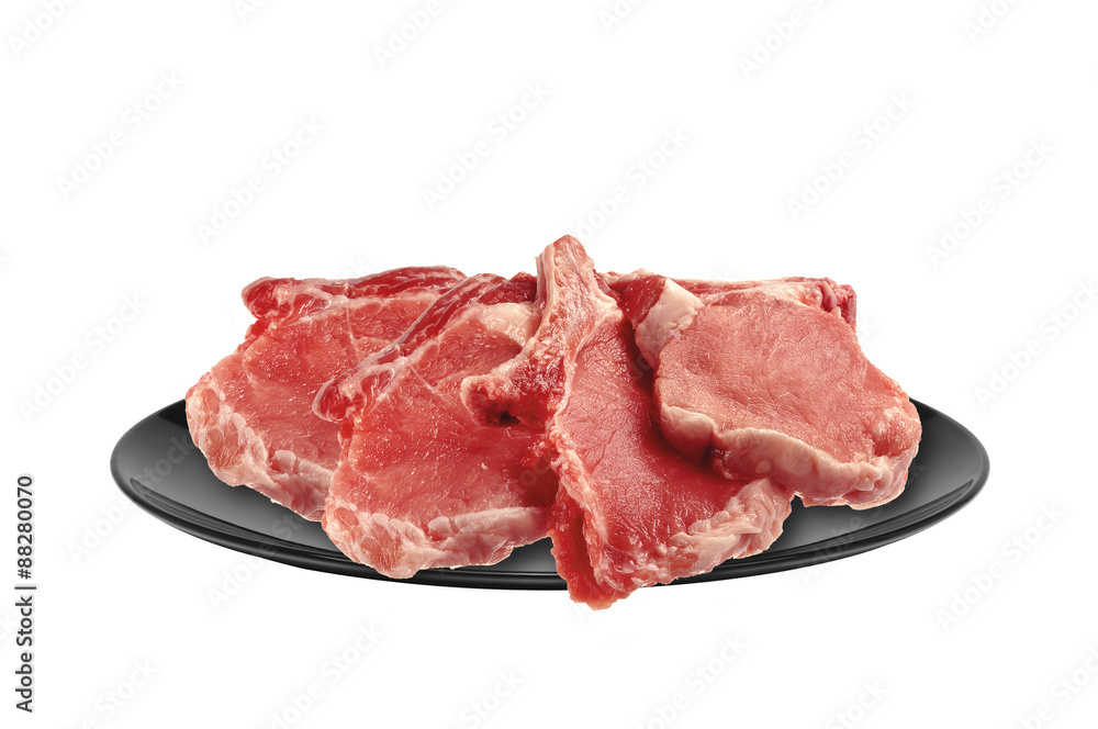 raw meat : fresh beef pork fillet pieces on plate isolatеd raw meat : fresh beef pork fillet pieces on plate isolatеd