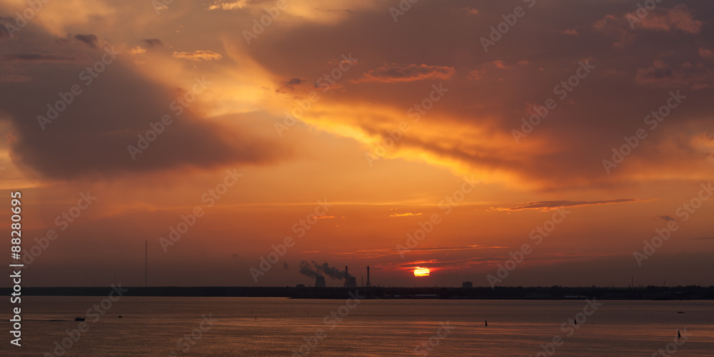 panorama of dramatic sunset