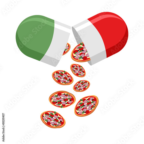 Italian national pill. Medicine patriotic. From the pills fall o