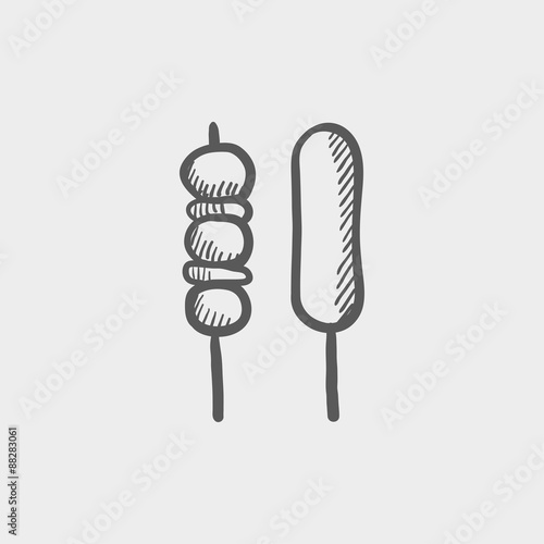 Grilled pork and hotdog sketch icon photo