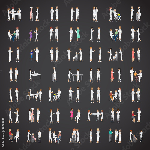 Medical Staff And Patients Different Situations - Isolated On Black Background - Vector Illustration, Graphic Design Editable For Your Design