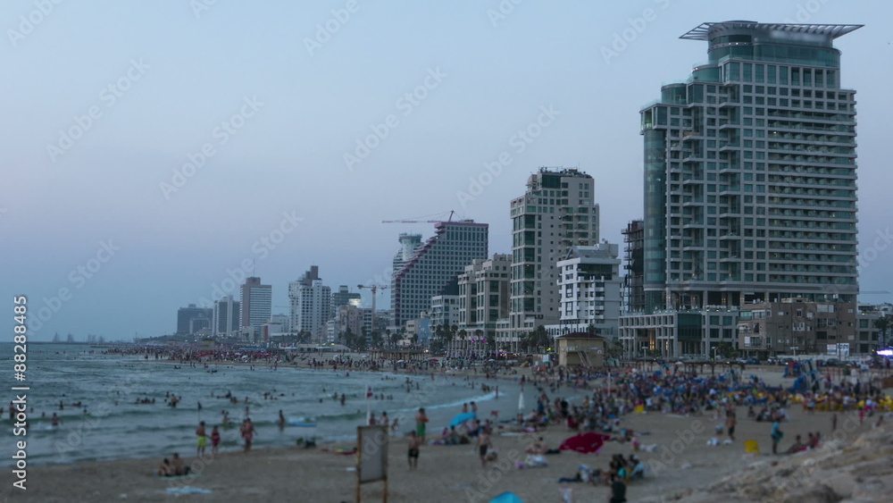 Tel Aviv city Israel beach skyline sunset time lapse Tel Aviv city Israel beach skyline sunset time lapse