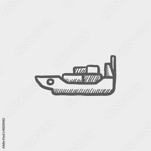 Cargo ship with container sketch icon