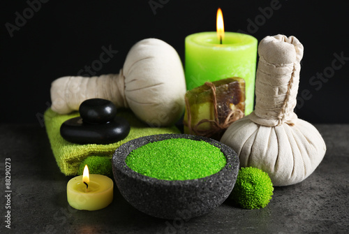 Beautiful composition of spa treatment on dark background