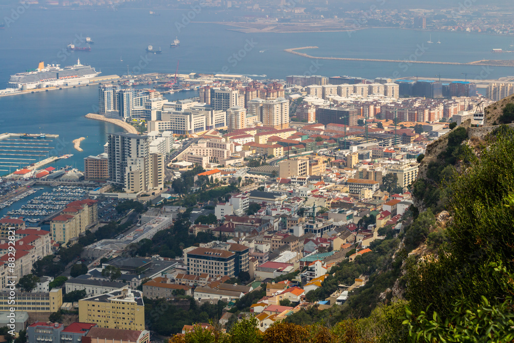 Fototapeta premium View of the sea/ocean and city of Gibraltar from the top of the rock 