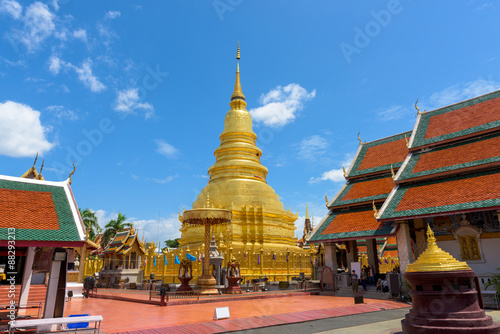 Wat Phra That Hariphunchai with blue sky in Lamphun Province, Th