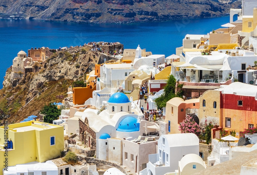 Beautiful cityscape of Oia town on Santorini island, Greece.
