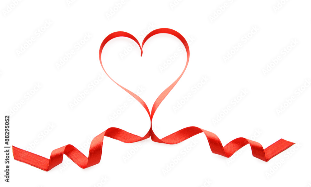 Red ribbon in shape of heart isolated on white Red ribbon in shape of heart isolated on white