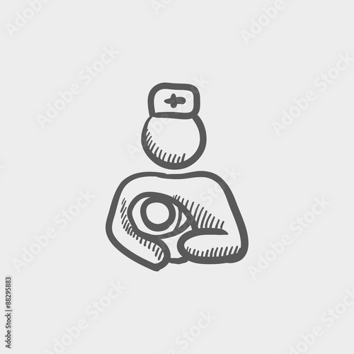 Nurse holding the baby sketch icon