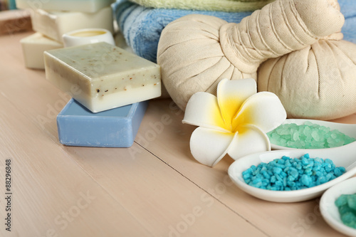 Spa treatments on colorful background