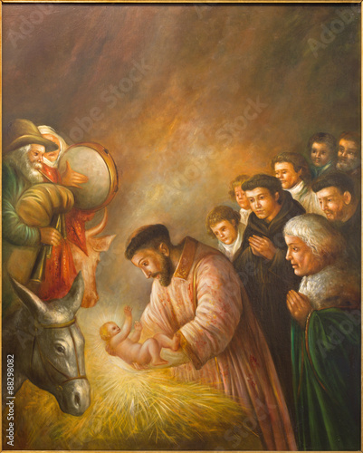 Cordoba - paint of st. Francis of Assisi in the scene of Nativity