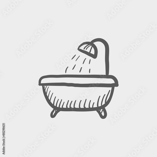 Bathtub with shower sketch icon
